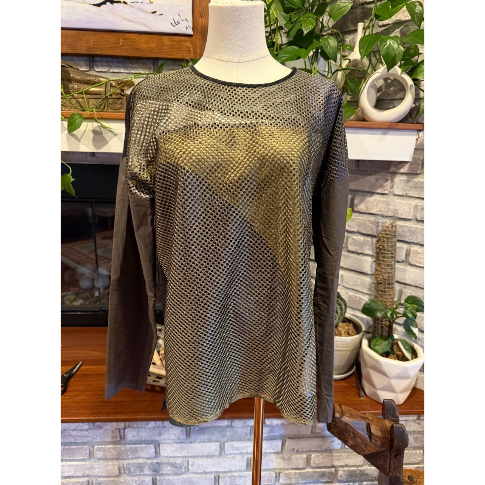 Odeeh Sweater Mesh Overlay Geometric Germany Long Sleeve | Size 36 Medium